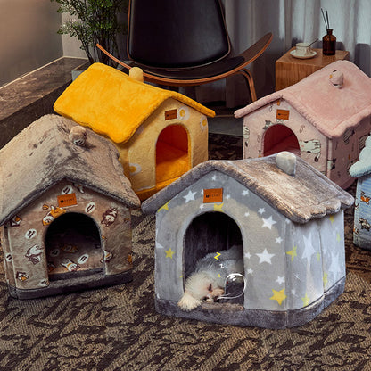 Foldable Pet House Warm Removable Dog & Cat Bed